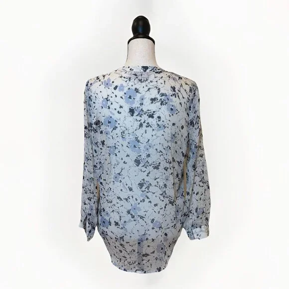 Philosophy Blouse Women’s Medium Sheer Floral White With Blue Flowers Sheer - Picture 2 of 14